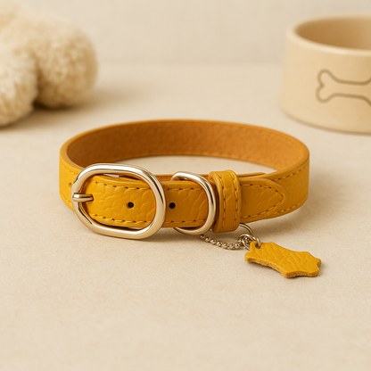 Genuine Leather Dog Collar with Hangtag
