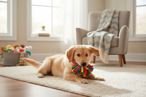 cute puppy with toy
